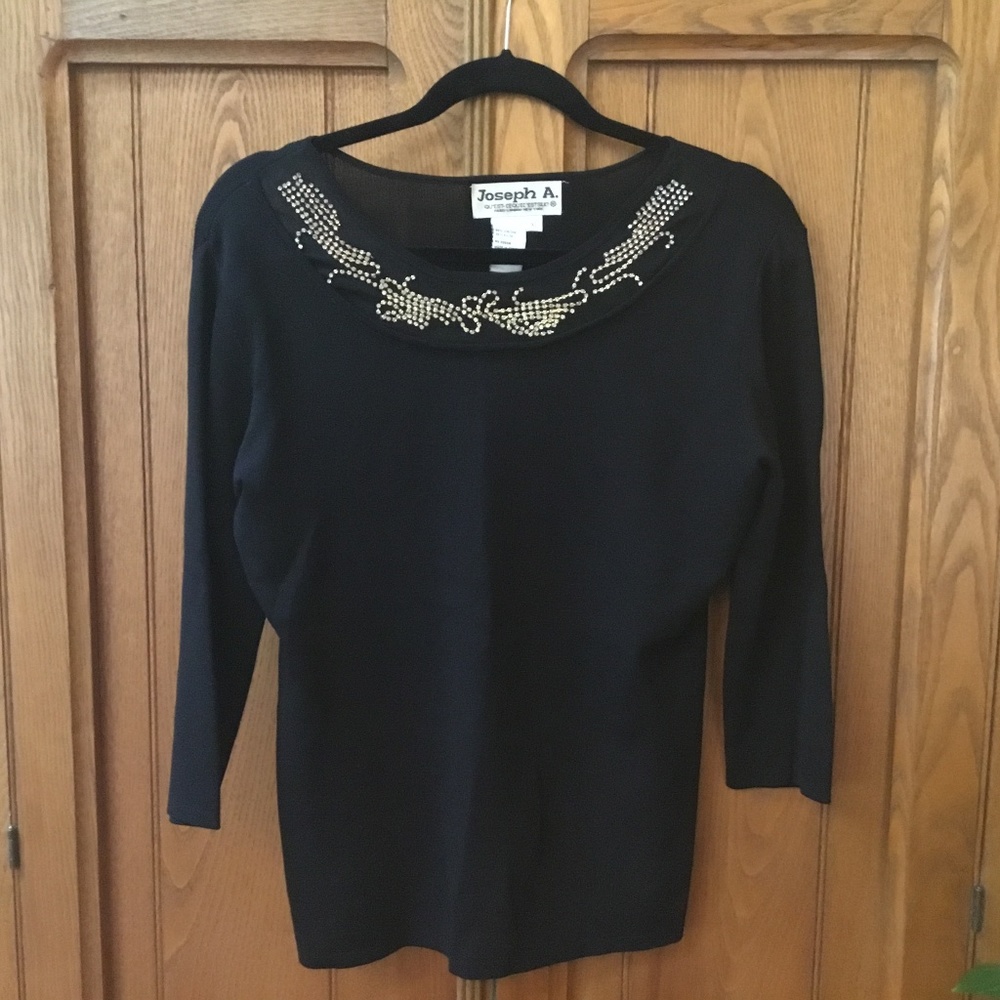 Joseph A black knit rhinestone embellished top - Picture 1 of 4